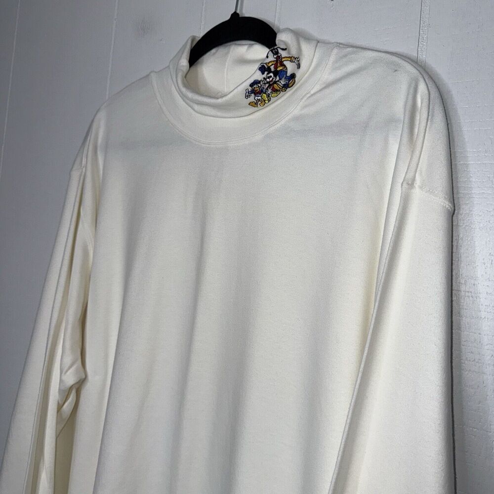 Mickey & Co Disney Vintage White Turtleneck Long Sleeve Embroidered Neck XL NWT - Picture 3 of 5